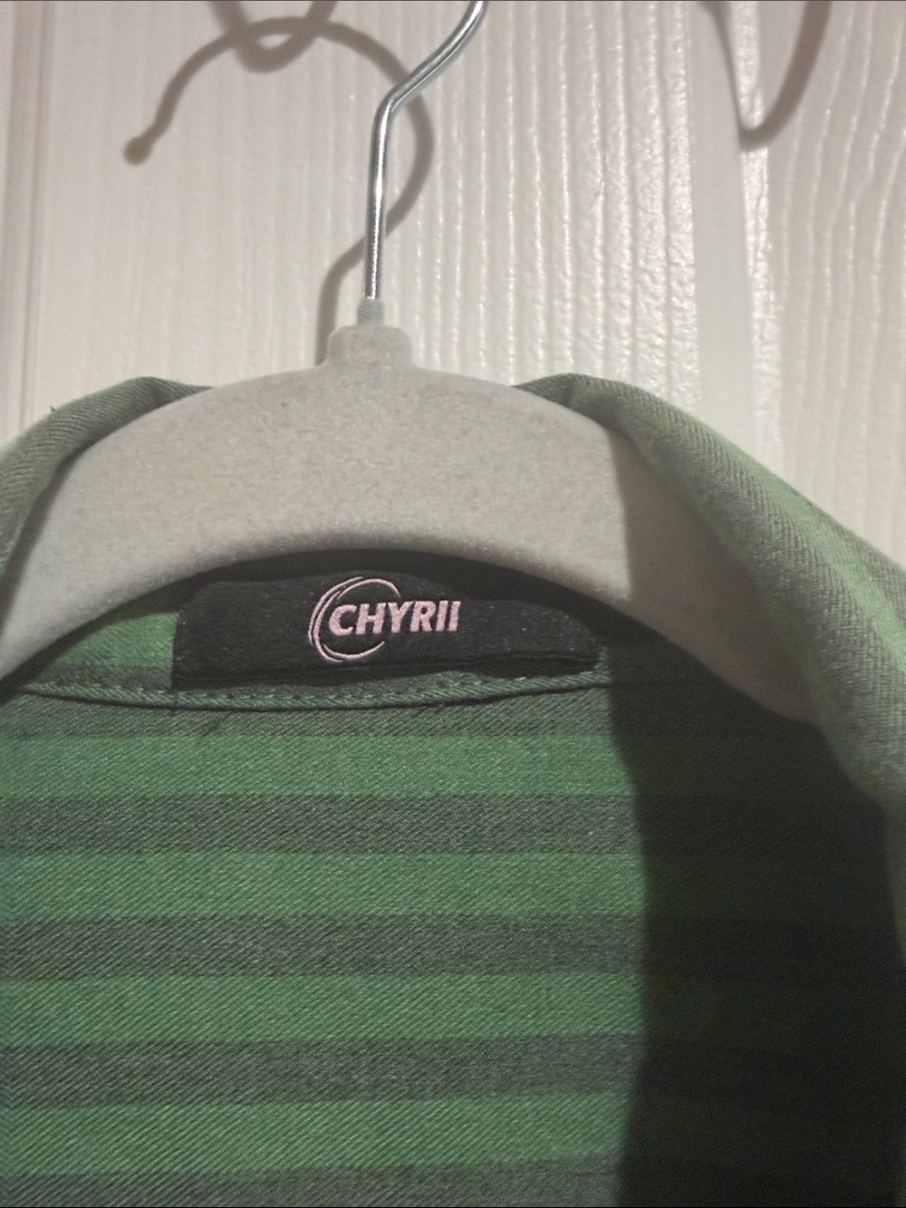 Girls' Green Striped Ruffle-Hem Button Down Shirt - Picture 2 of 3